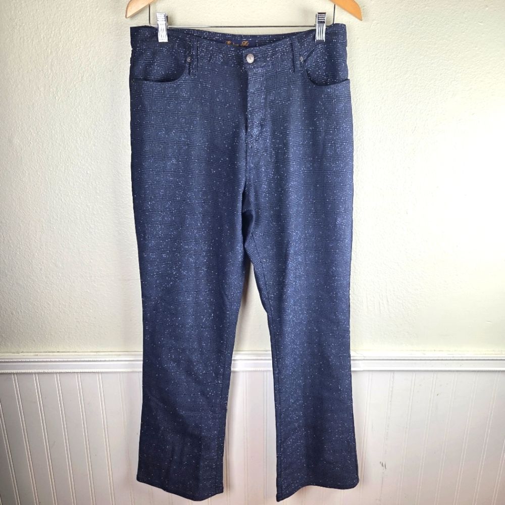 Vintage Bill Blass Jeanswear Glitter Geometric Pants Navy Blue Stretch Sz 10